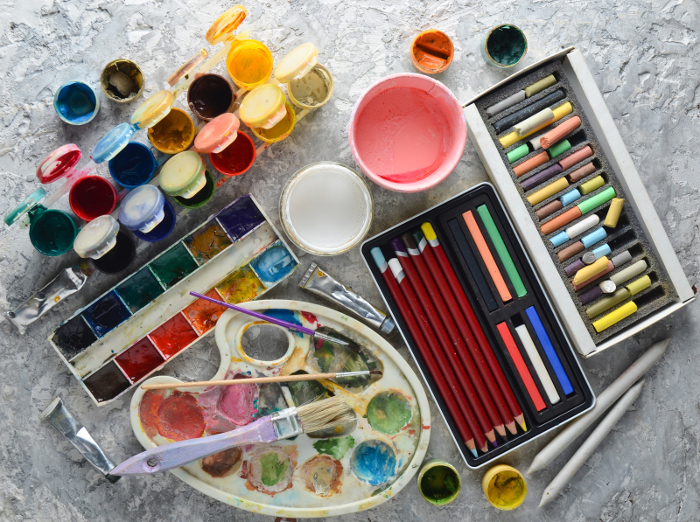 Some enticing artist's materials to get you going! Brushes and crayons