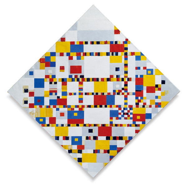 "Victory Boogie Woogie" by Mondrian, showing a hint of the Manhattan streets and beat of the Boogie-Woogie music which he loved. Mondrian Boogie-Woogie