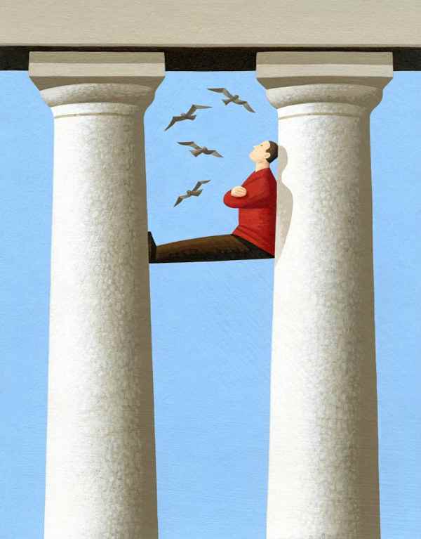 "Midlife Crisis" By Nik Ad, illustrating how to make a cylinder look 3-dimensional by skilful shading. "Midlife Crisis" by Nik Ad