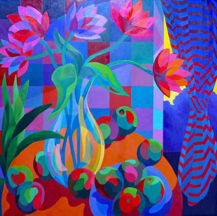 "Still life with Five Flowers" Acrylic Painting by Stephen Conroy