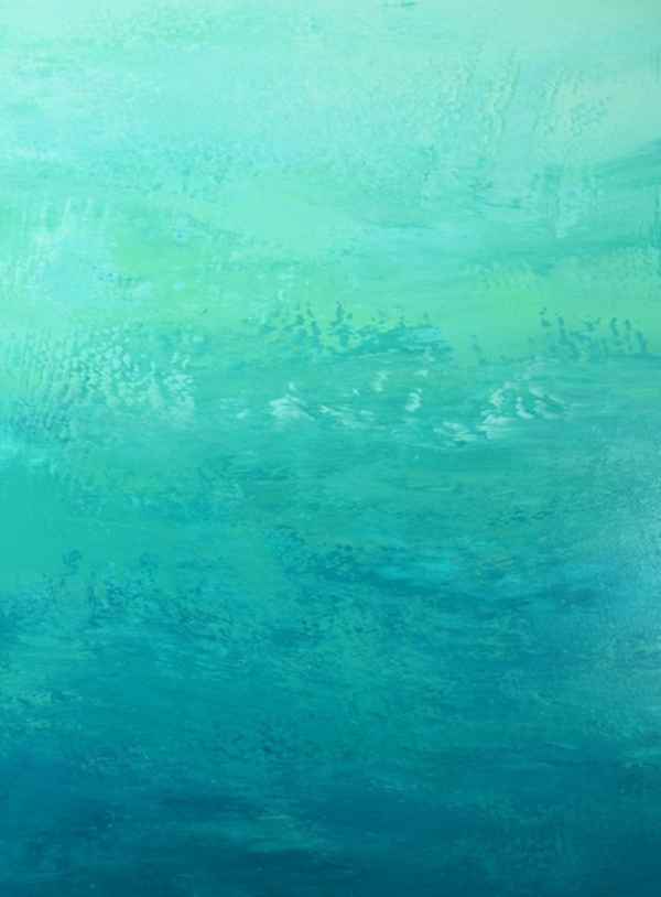 "Shore line", acrylic on canvas, by Suzanne Vaughan, showing green and its analogous colors. "Shore line" by Suzanne Vaughan