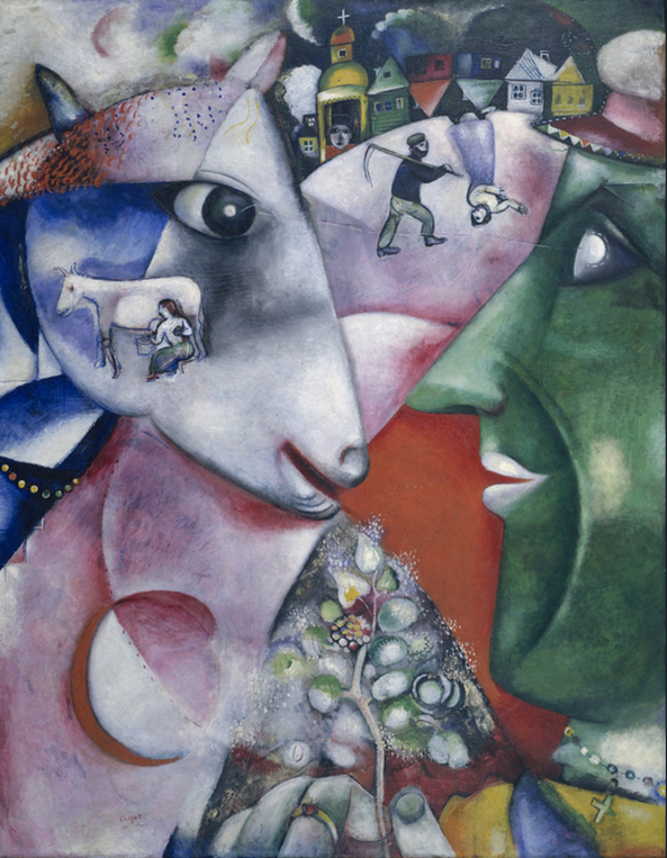 Marc Chagall's I and the Village" showing his use of geometric shapes. "I and the Village" by Marc Chagall.