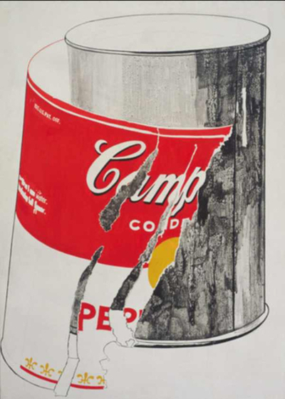 "Big Torn Campbells Soup Can (Pepper Pot)" by Pop Artist Andy Warhol 1962 Three space element tricks are used here! "Big Torn Campbells Soup Can (Pepper Pot)" Andy Warhol