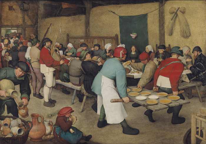 "Peasant Wedding" by Pieter Bruegel the Elder, showing the importance of size in conveying the element of space in art. "Peasant Wedding" by Pieter Bruegel the Elder