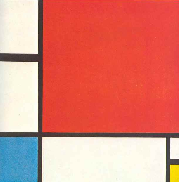 "Composition with Red, Blue and Yellow" by Piet Mondrian in his pure abstraction phase. "Composition with Red, Blue, and Yellow"
by Piet Mondrian